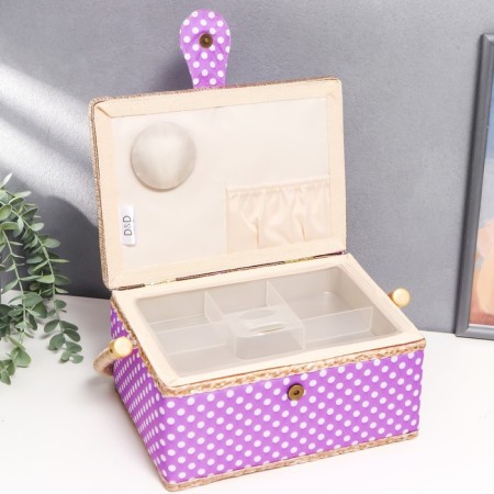 Casket for needlework "White peas on lilac" 13x17.5x24 cm-3