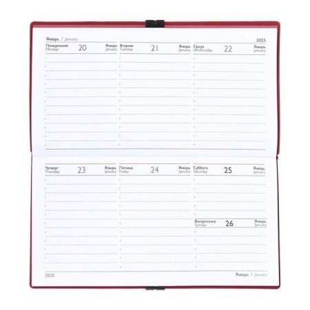 The weekly dated 2025, Escalada, 175 x 95 mm, soft cover with artificial leather, 64 sheets, pancake embossing, block 70, red-11