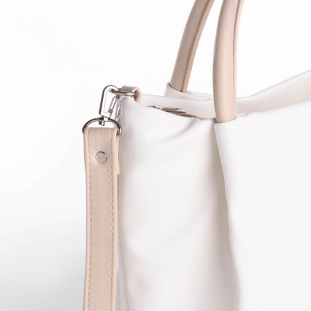 The bag is female, medium size, long belt, white color-4