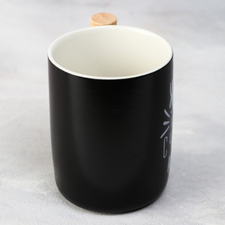 Ceramic mug “Life begins with a cup of coffee”, 400 ml, black color-1