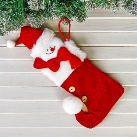 A toe for gifts "Pompom" Snowman, 12x26 cm, red