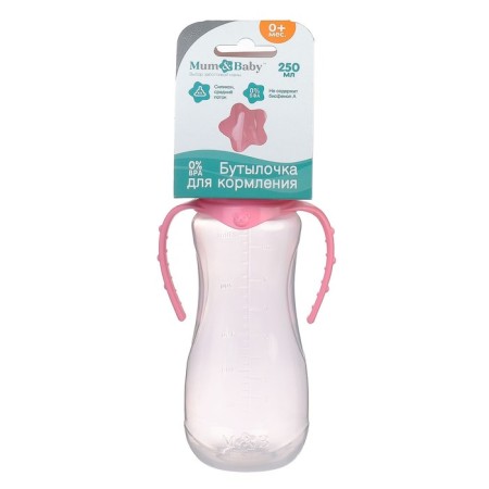 A bottle for feeding, a classic throat, fitted, with handles, 250 ml., From 3 months, color pink mix-3