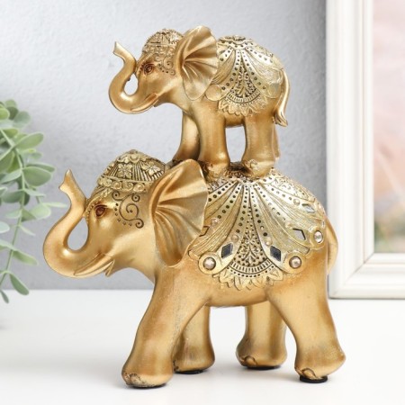 Souvenir Polystone "Golden Elephant with an elephant on the back - circus blanket" 20x5x16 cm-3