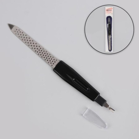 Metallic-trimmer for nails, perforated, with a protective cap, 15 cm, in a case, black color is black-1