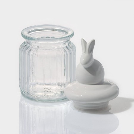 Glass Bank for bulk products with a ceramic lid of the bunny, 230 ml-1