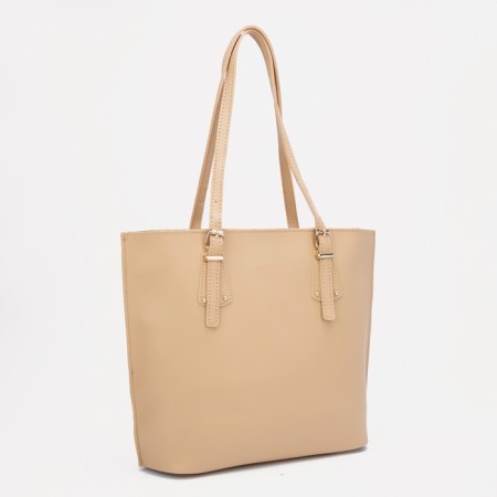 Zipper bag, external pocket, beige color-1