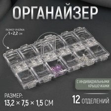 Organizer for needlework, 12 departments, 13.2 × 7.5 × 1.5 cm, the color is transparent