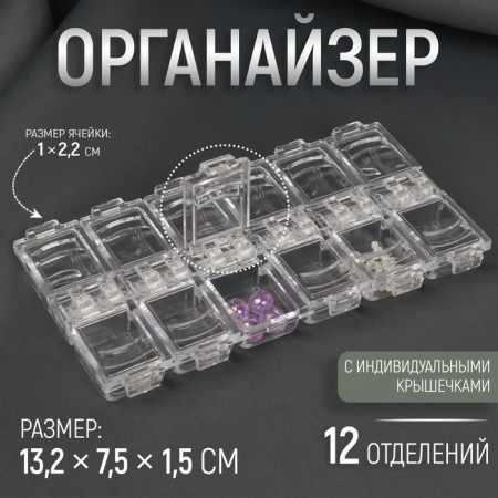 Organizer for needlework, 12 departments, 13.2 × 7.5 × 1.5 cm, the color is transparent