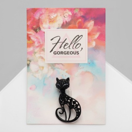 Brooch "Cat" is graceful, black color-2