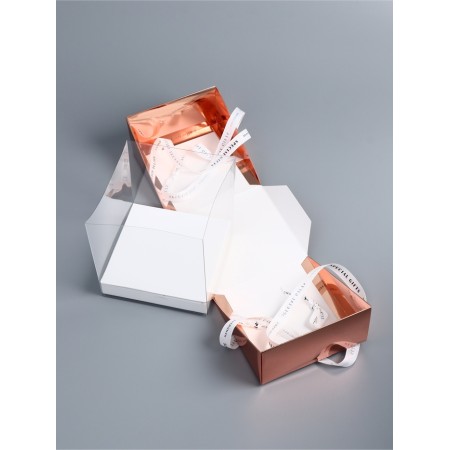 Box under a bento-port with ribbons, pink-gold, 21 x 21 x 25 cm-3