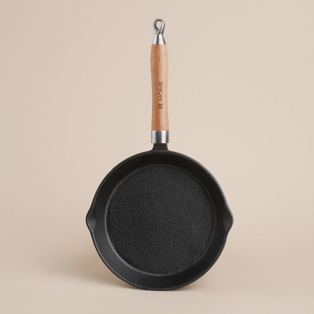 Cast -iron pan on a wooden stand Sl Home, D = 25, H = 4.4 cm, Black Color Black-8