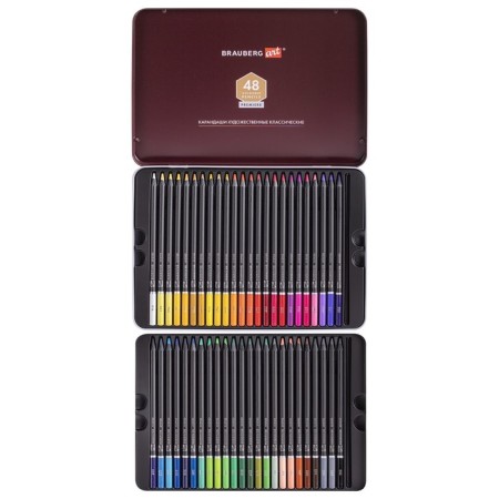 Pencils of 48 colors, Brauberg Art Premiere, 4 mm diameter, in a metal pencil case-3