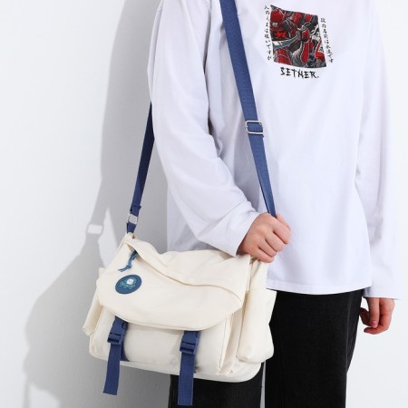 Youth bag with zipper, milk/blue color
