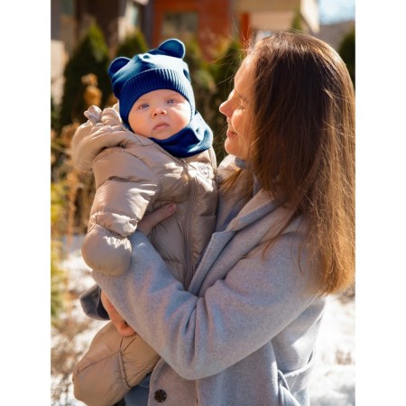 A cap on ties with ears Children's Amarobaby Pure Love Bear, with a lining, size 46-48 cm, color blue-3