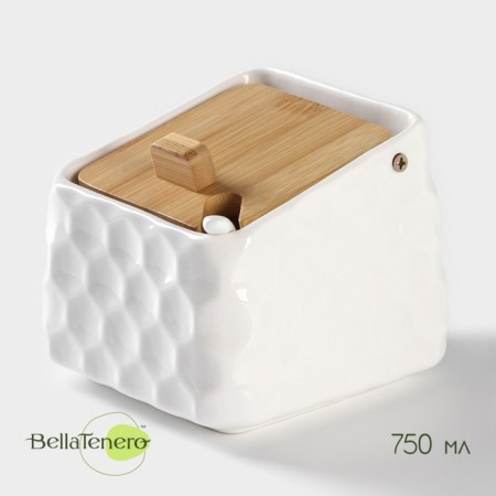 Porcelain Bank for bulk products with a spoon Bellatenero, 950 ml, white color