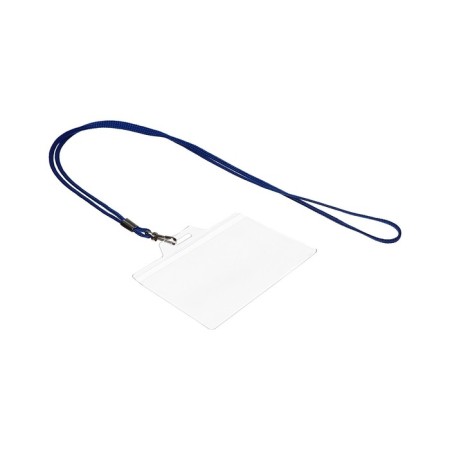 Badge horizontal, external 94x80 mm, internal 87x54 mm, on a blue lace 40cm