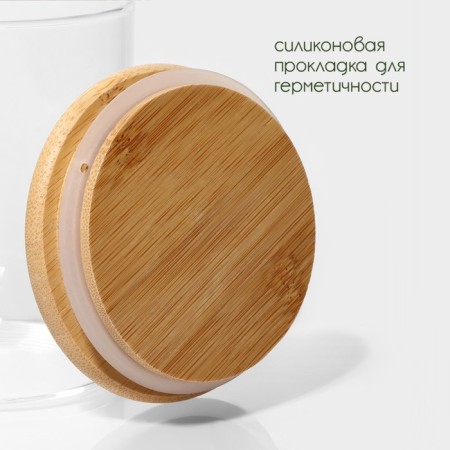Glass Bank for bulk products with a bamboo cover and a spoon "Eco", 400 ml, 10.5 × 8.5 cm-3