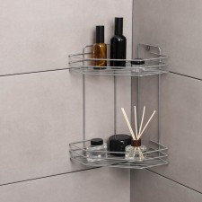 The bathroom shelf is angular 2-tier, 20.5 × 20.5 × 31.5 cm, color chromium