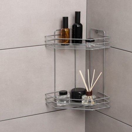 The bathroom shelf is angular 2-tier, 20.5 × 20.5 × 31.5 cm, color chromium