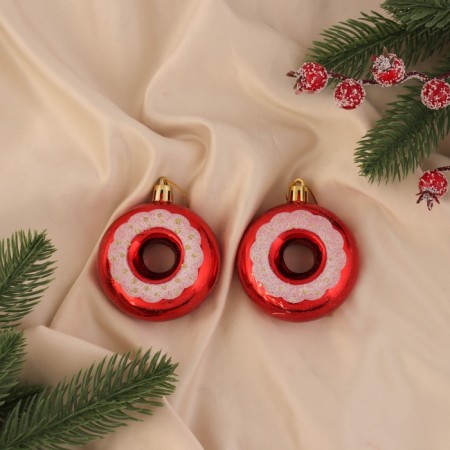 Christmas tree decoration "Donut with a strip" (set 2 pcs) 7x6, red