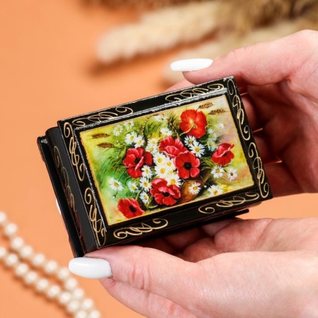 Casket "Flowers", 6 × 9 cm, lacquer miniature-1