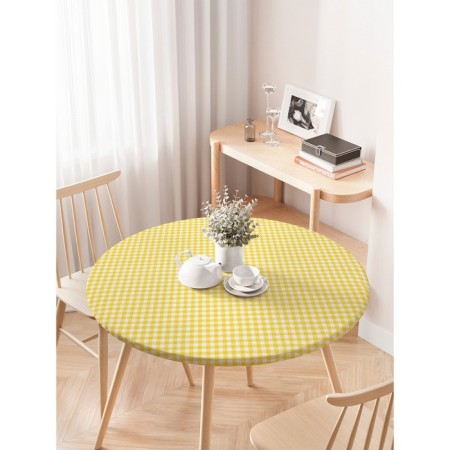 The tablecloth is “yellow cage”, round, oxford, elastic band, size 120x120 cm, diameter 75-100 cm-2