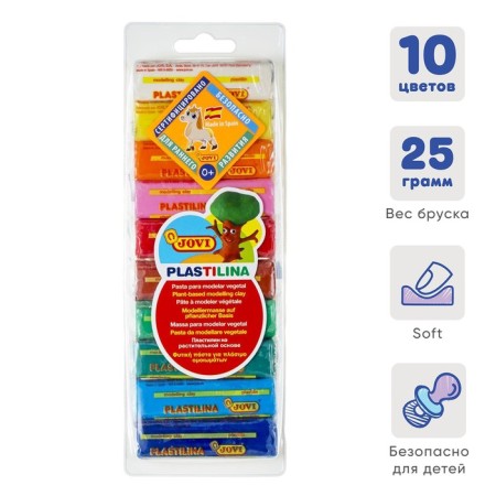 Plasticine on a vegetable basis of 10 colors, 250 g, Jovi, blister