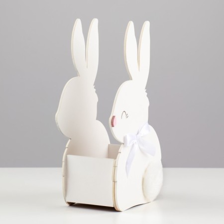 Wooden Kashpo 13x7.5x22 cm "Bunny", white-2