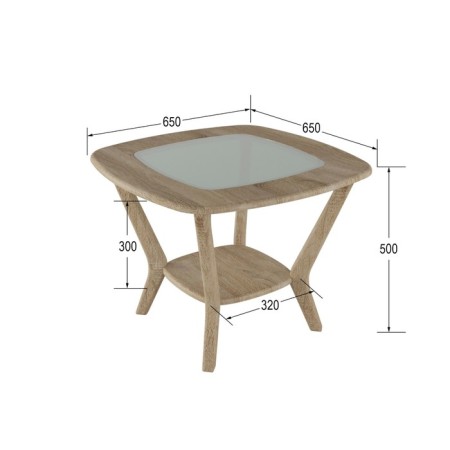 Table Journal Melbourne with Glass, 650x650x500, Dub Sonoma/Dub Sonoma-1