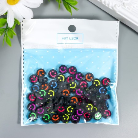 Beads for creativity plastic "Neon smiley on black" set of 20 g 1x1 cm-2