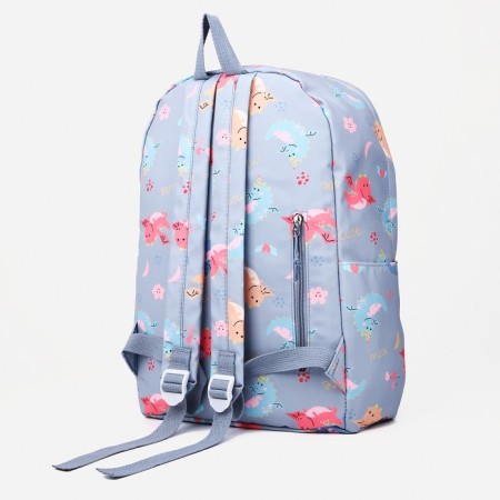 School backpack of textiles with lightning, external pocket, gray color-3