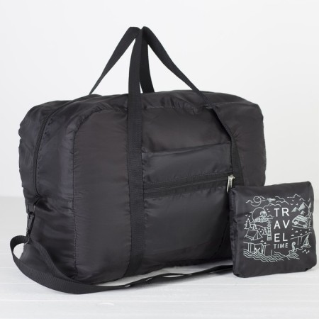 The bag is road, folding in a cosmetic bag, lightning department, outer pocket, long belt, black color-1