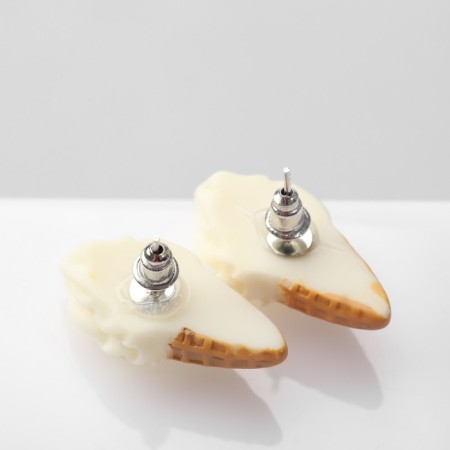 Earrings plastic "Horn" vanilla, white-brown color in silver-2