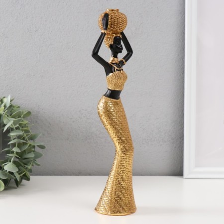 Polystone souvenir "African with a wicker round jug" gold 10x6x28 cm-1