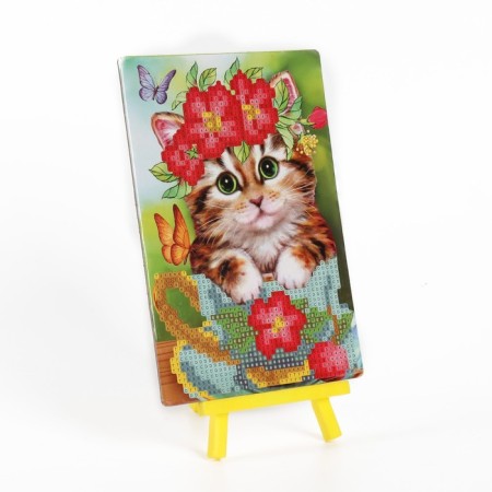 Diamond mosaic with partial filling on the stand “Kotik”, 13 x 19 cm, cardboard-1