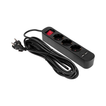 Extension cord Standard 3 Nests, 5m, 3x1.0mm², C/Z, with a switch, 2 USB, black Rexant-1