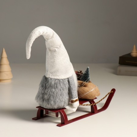 Interior light doll "Dwarf in a shiny cap with a bag of gifts on sleds" 10x26x41 cm-4