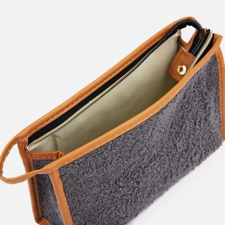 Cosmetic bag with a zipper, with lining, gray color-2