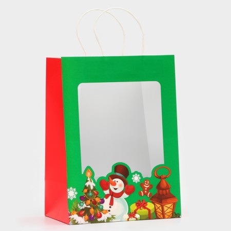Gift package with the Snowman window 30 x 22 x 14 cm, green-1