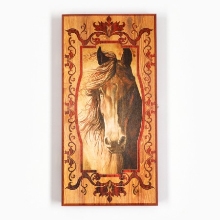 Wooden backgammon with checkers "Horse-21", board game, 40 x 40 cm