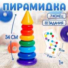 Пирамидка, развивающие задания, 7 колец с конусом