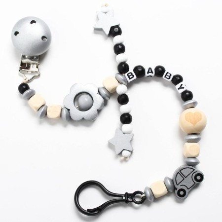 Holder for the nipple - dummies of "stars", wooden, gray color-2