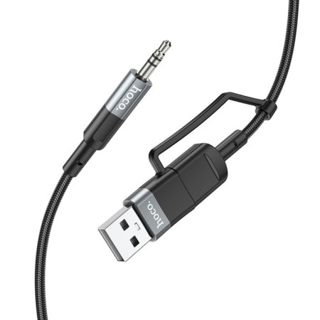 Cable Hoco UPA23, 2 V 1, Type -C+USB - Jack 3.5 mm (M), 1 m, nylon, gray-2