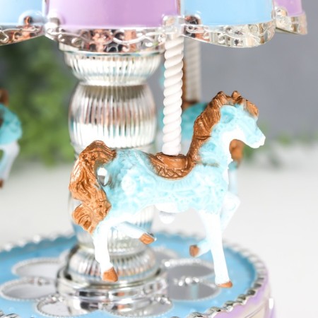Souvenir Musical Mechanical Light "Carousel - Horses" Blue 10.5x10.5x15 cm-3