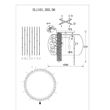 Ceiling Ceiling ST LUCE. SL1101.202.06. Dolcima. 6x40 watts, E14, 58x58x30 cm, Shampan-9