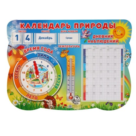 Стенд "Календарь природы" с карточками чисел и бланком наблюдений, А2-1
