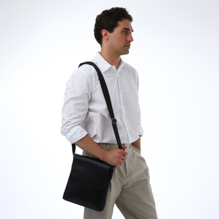 Male bag over the shoulder, Textura, external pocket, black color-8