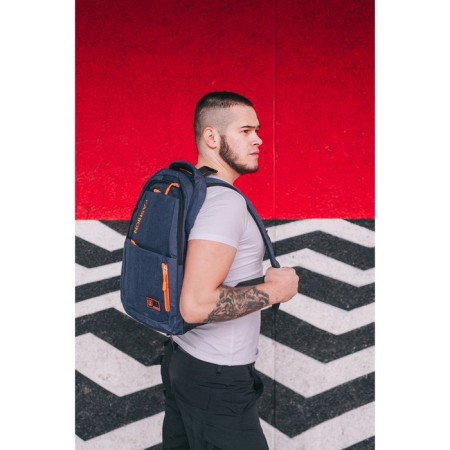 Male backpack on a zipper, 2 external pockets, blue color-4