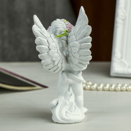 Souvenir Polystone "Angel in a pink wreath with a heart from roses" MIX 15x7.8x5.5 cm-2
