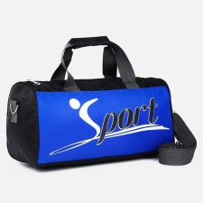 Sports bag with zipper, long belt, black color/cornflower